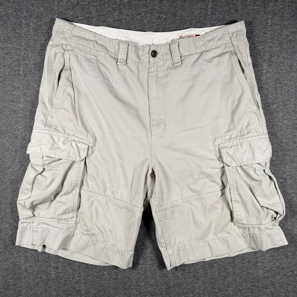 Chaps Mens 38 Khaki Cargo Shorts Beige Cotton Utility Pockets Casual Baggy